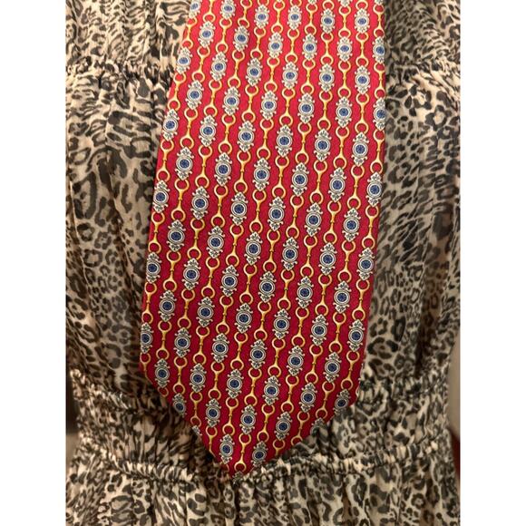Vintage Gucci Designer Silk Tie Red Blue Gold Links Geometric - Picture 1 of 6
